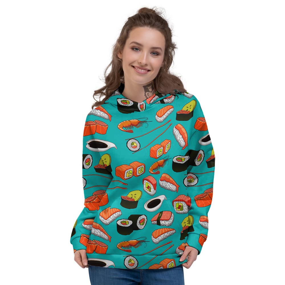 Rolls And Salmon Sushi Print Pattern Women's Hoodie-grizzshop