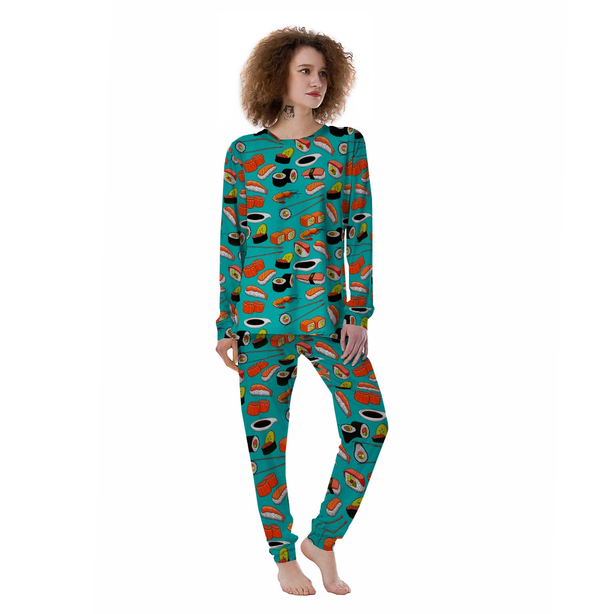 Rolls And Salmon Sushi Print Pattern Women's Pajamas-grizzshop