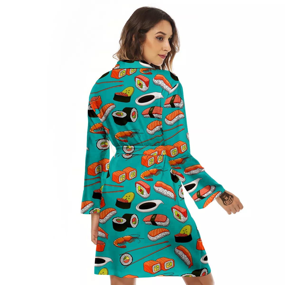 Rolls And Salmon Sushi Print Pattern Women's Robe-grizzshop