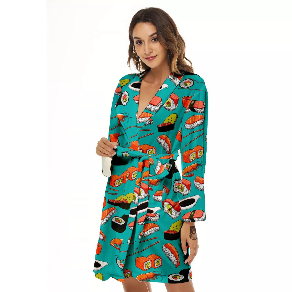 Rolls And Salmon Sushi Print Pattern Women's Robe-grizzshop