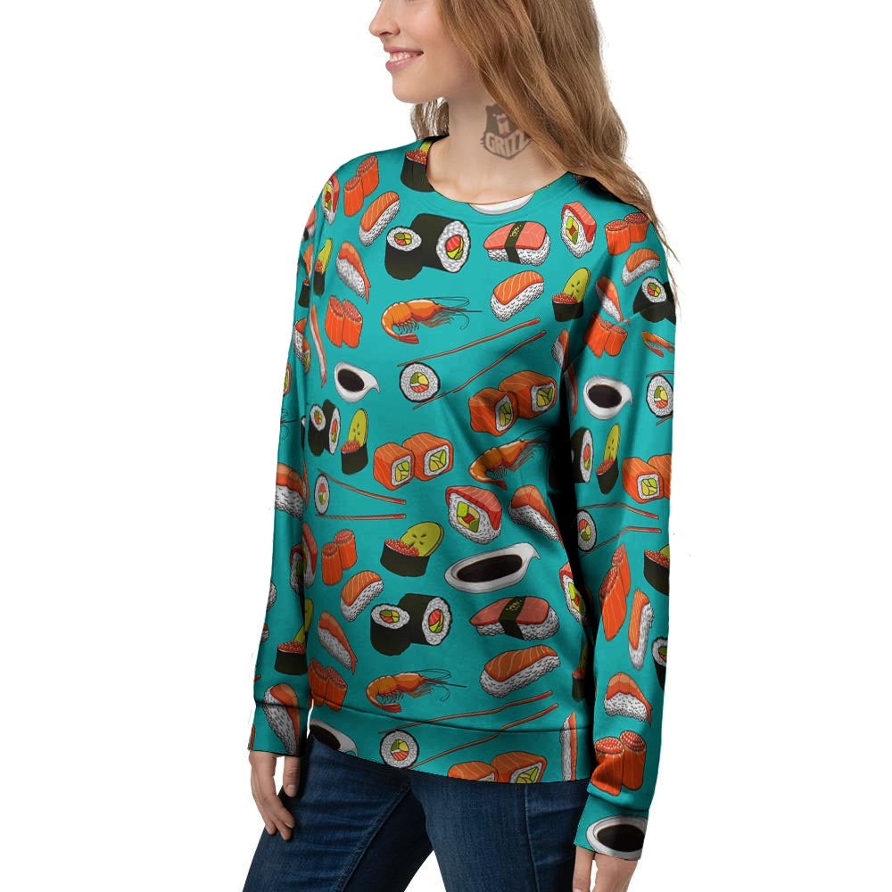 Rolls And Salmon Sushi Print Pattern Women's Sweatshirt-grizzshop