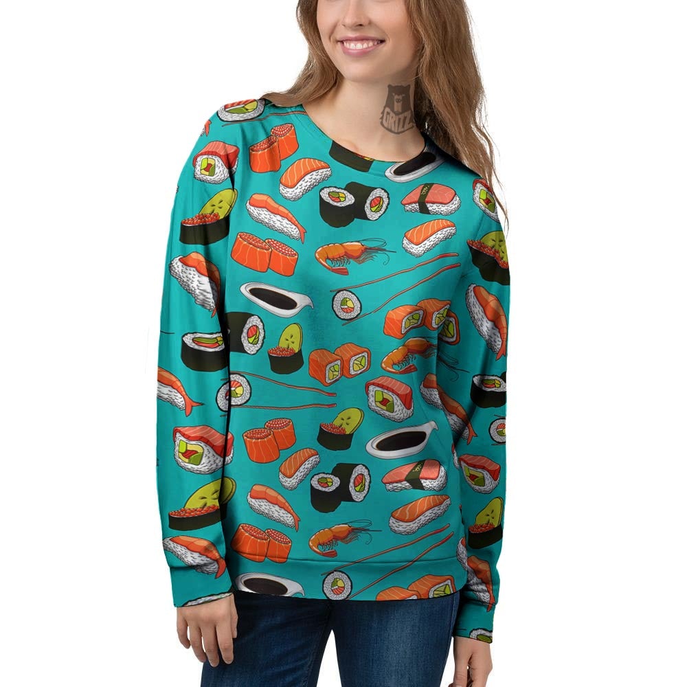 Rolls And Salmon Sushi Print Pattern Women's Sweatshirt-grizzshop