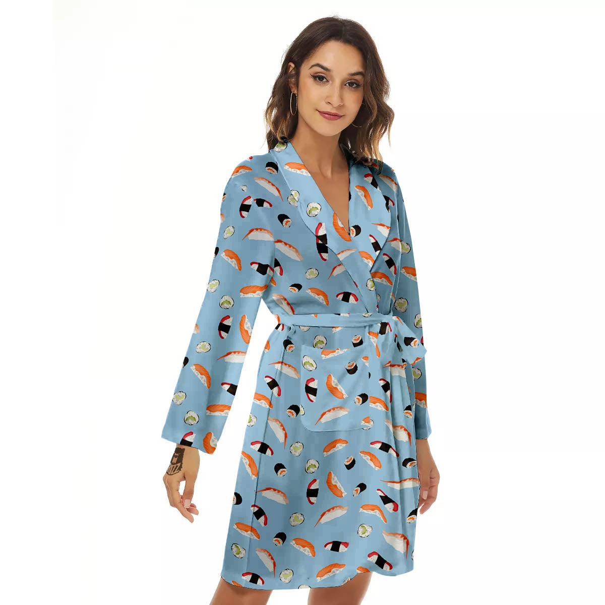 Rolls And Sushi Colorful Print Pattern Women's Robe-grizzshop