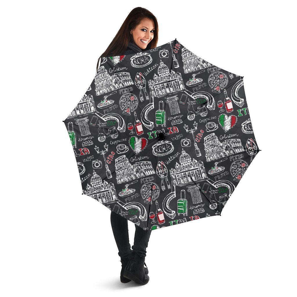 Rome Italy Pattern Print Automatic Foldable Umbrella-grizzshop