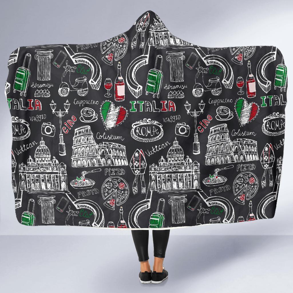 Rome Italy Pattern Print Hooded Blanket-grizzshop