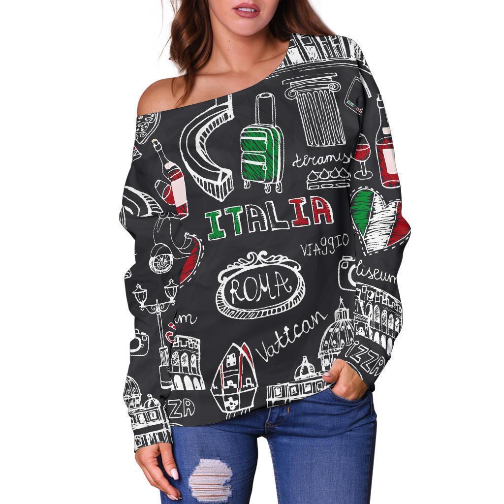 Rome Italy Pattern Print Women Off Shoulder Sweatshirt-grizzshop