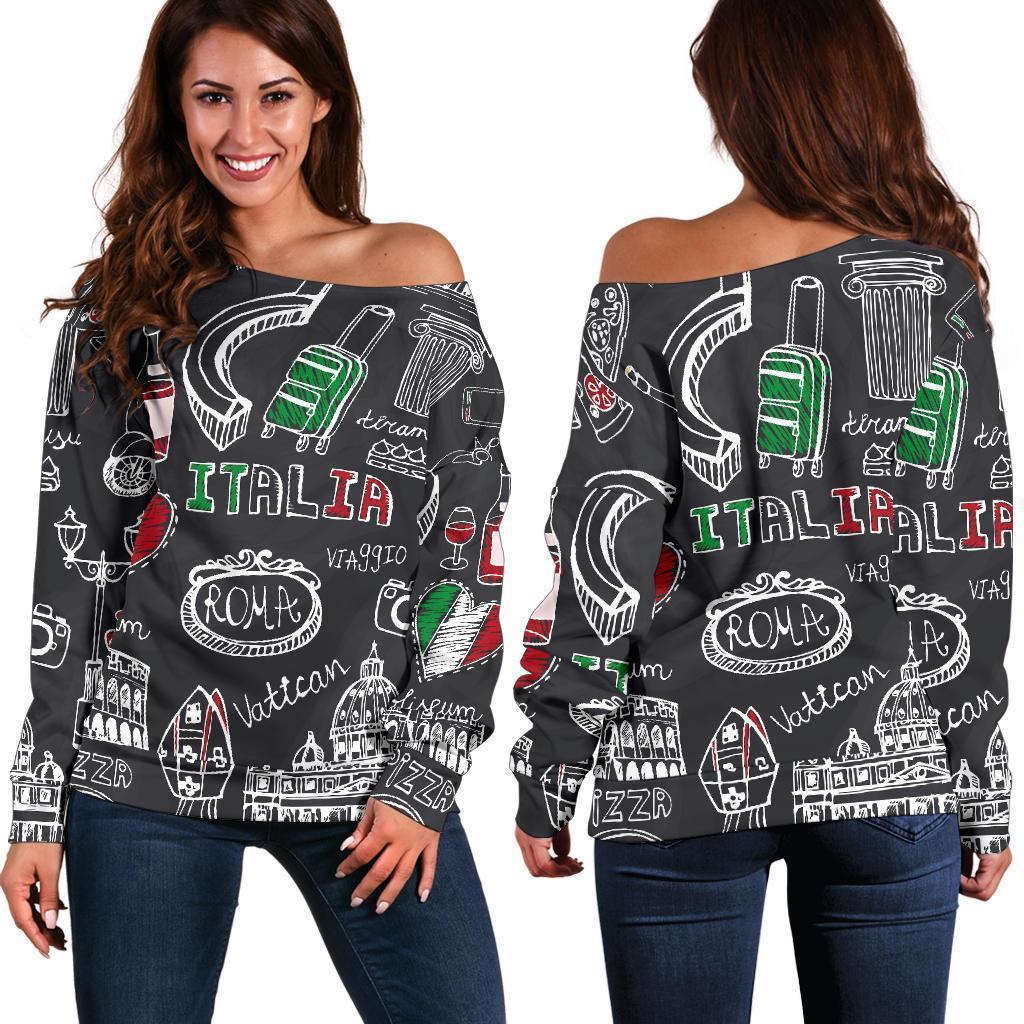 Rome Italy Pattern Print Women Off Shoulder Sweatshirt-grizzshop