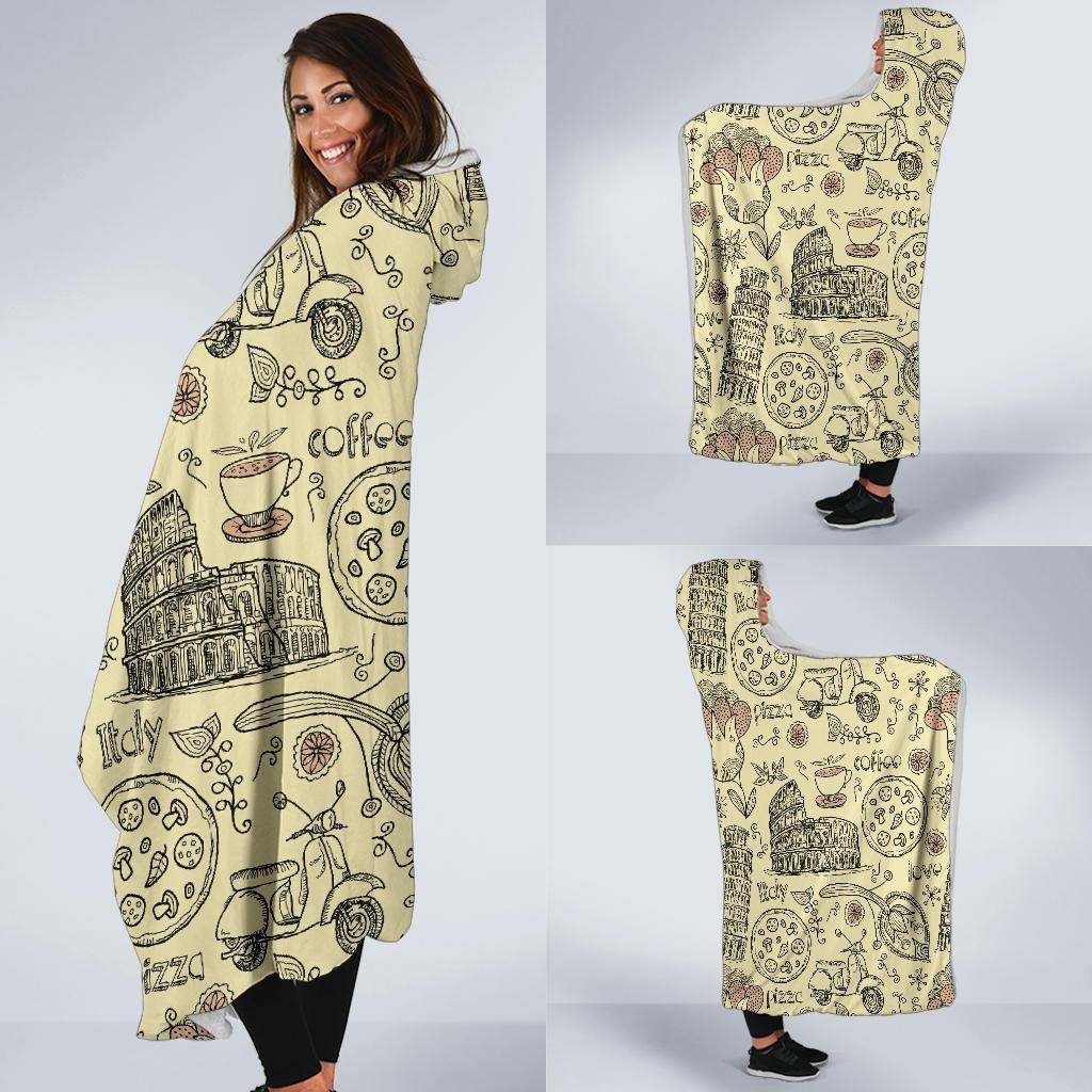 Rome Pattern Print Hooded Blanket-grizzshop