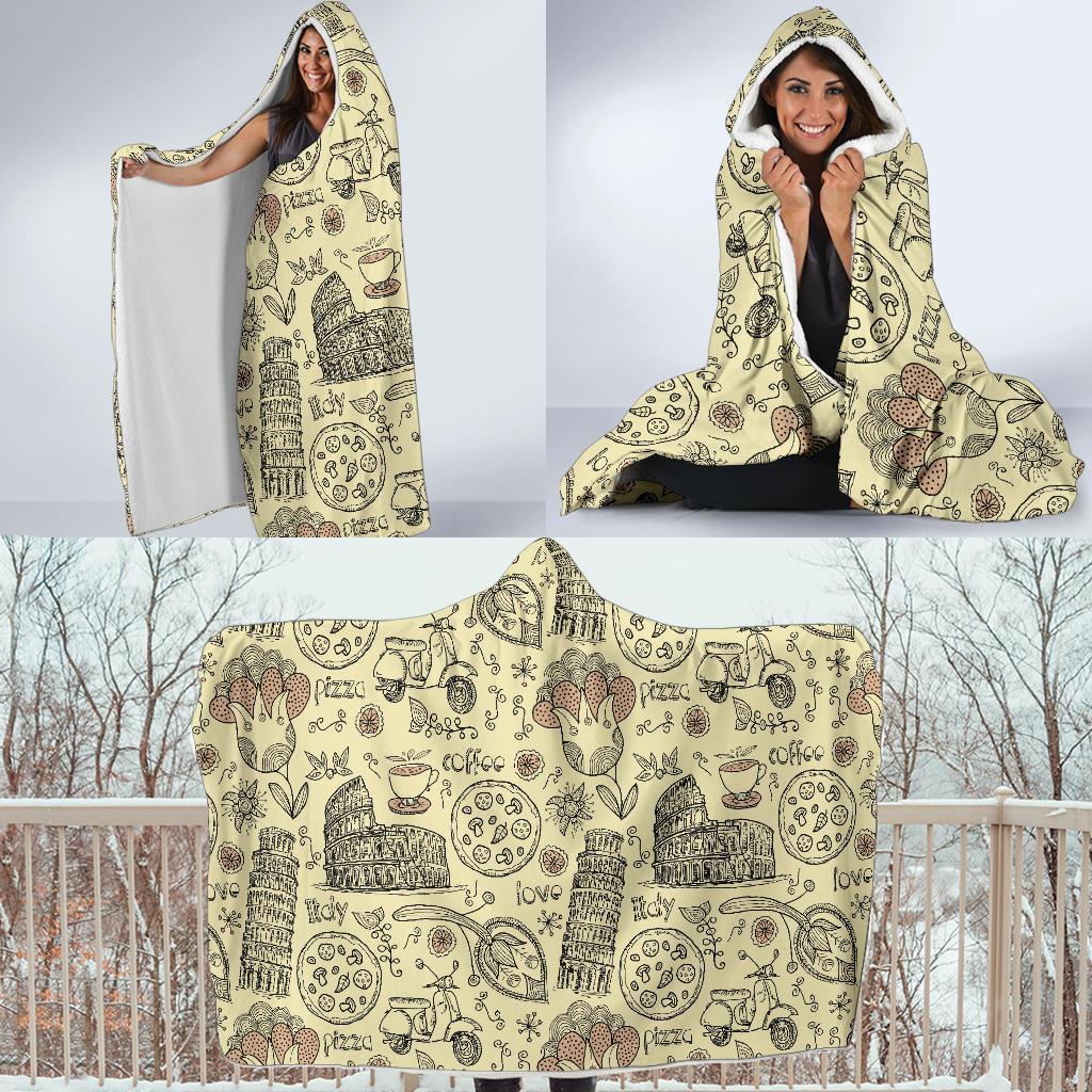 Rome Pattern Print Hooded Blanket-grizzshop