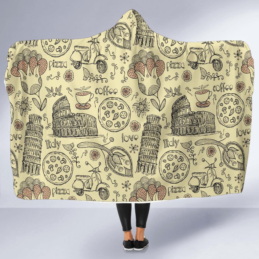 Rome Pattern Print Hooded Blanket-grizzshop