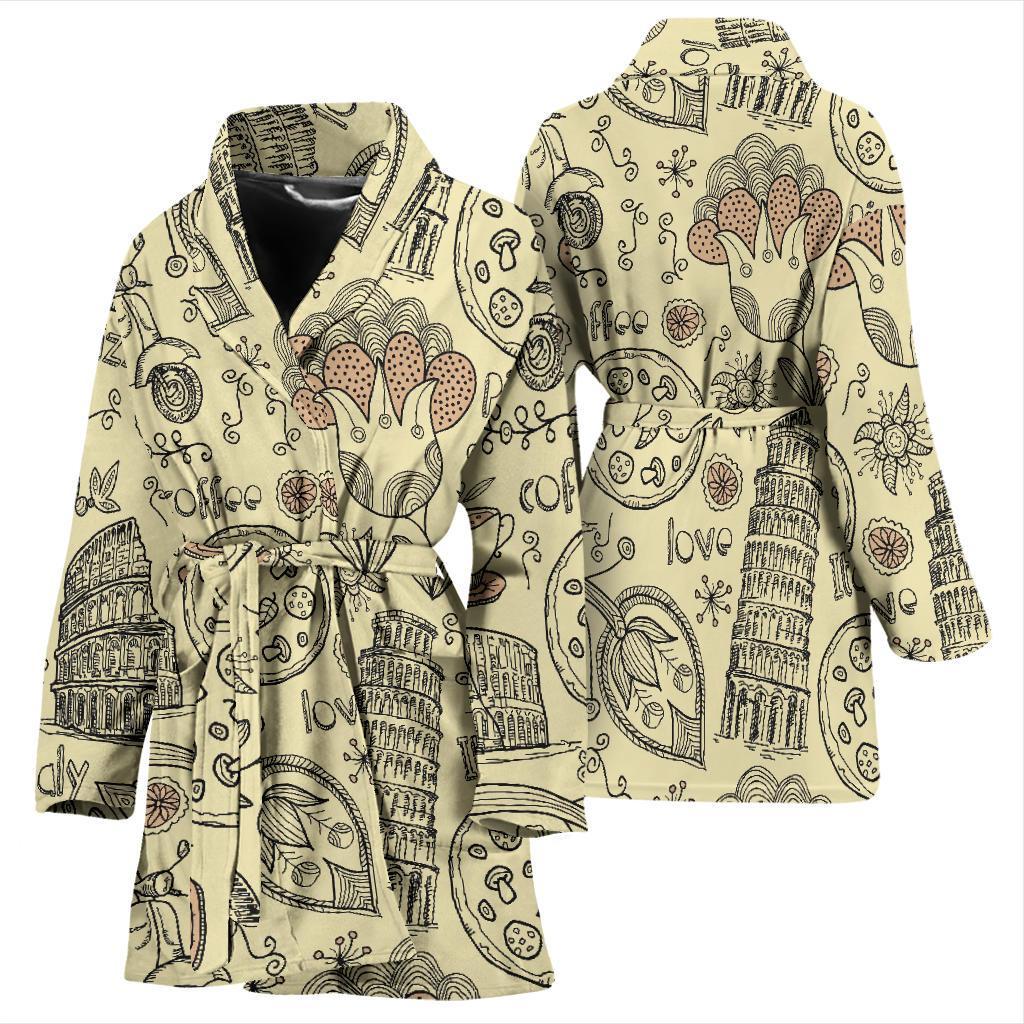 Rome Pattern Print Women Long Robe-grizzshop