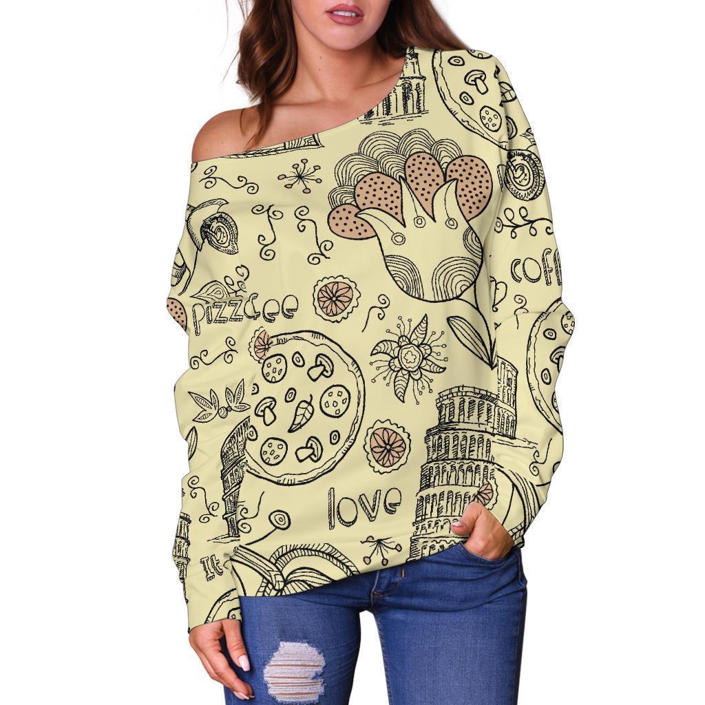 Rome Pattern Print Women Off Shoulder Sweatshirt-grizzshop