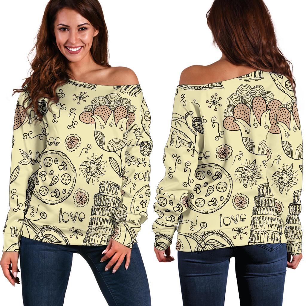 Rome Pattern Print Women Off Shoulder Sweatshirt-grizzshop