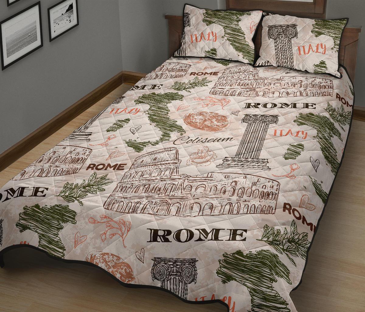 Rome Print Pattern Bed Set Quilt-grizzshop