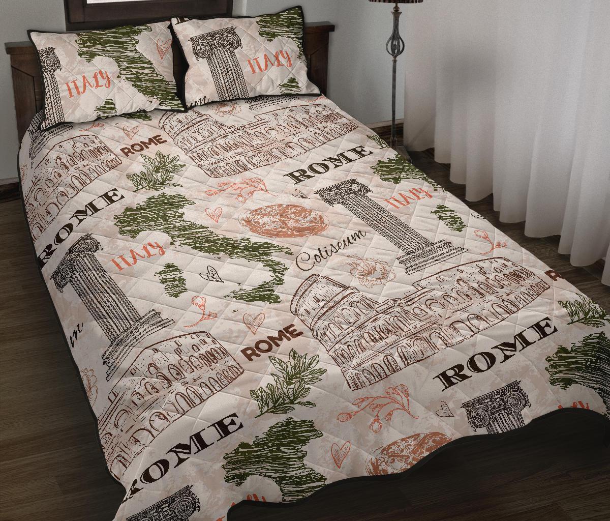 Rome Print Pattern Bed Set Quilt-grizzshop