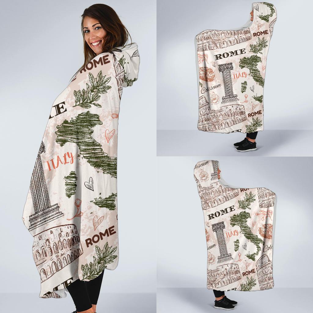 Rome Print Pattern Hooded Blanket-grizzshop