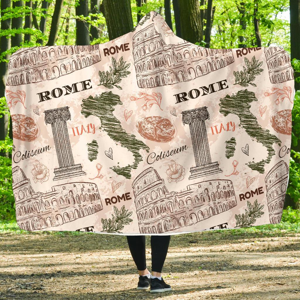 Rome Print Pattern Hooded Blanket-grizzshop