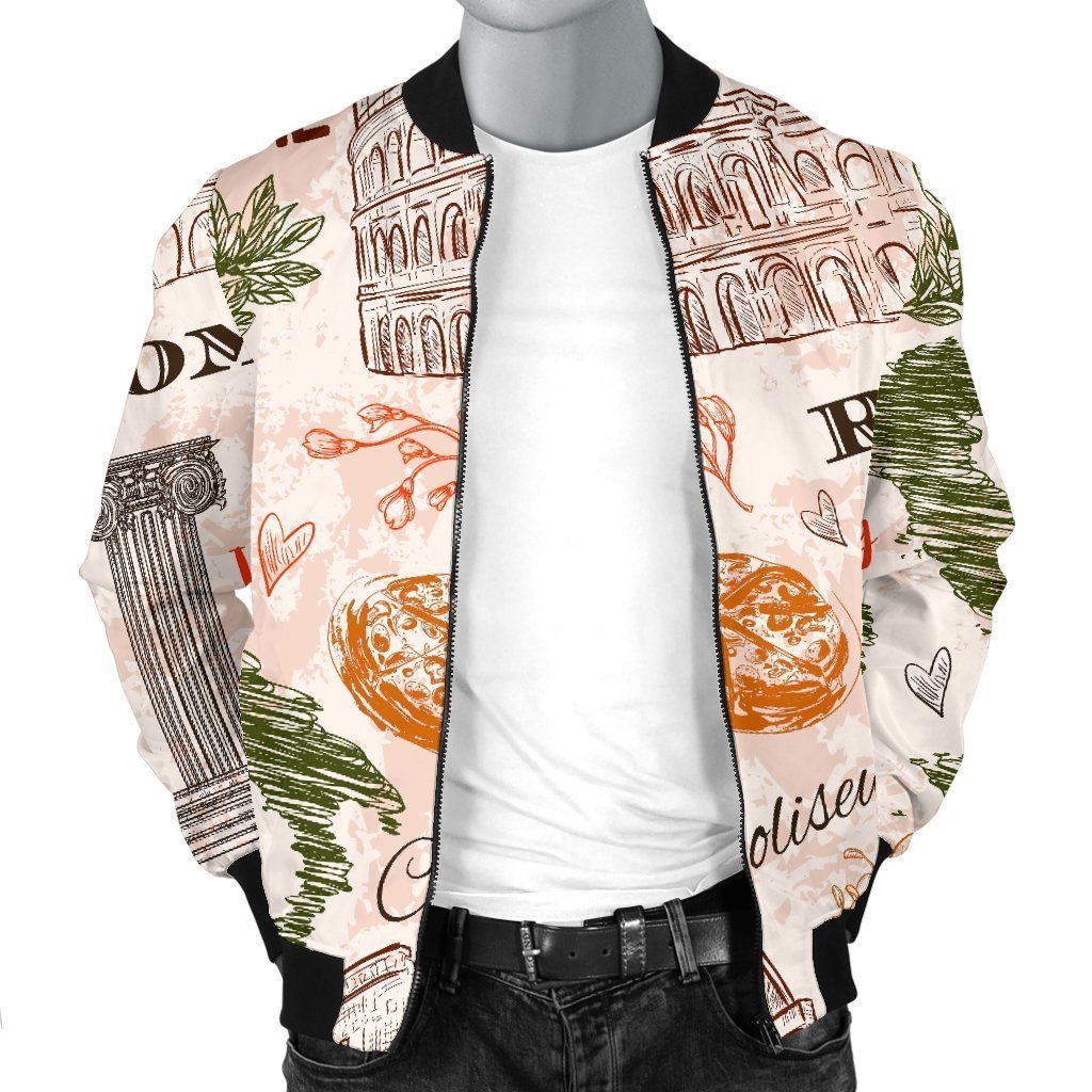 Rome Print Pattern Men's Bomber Jacket-grizzshop