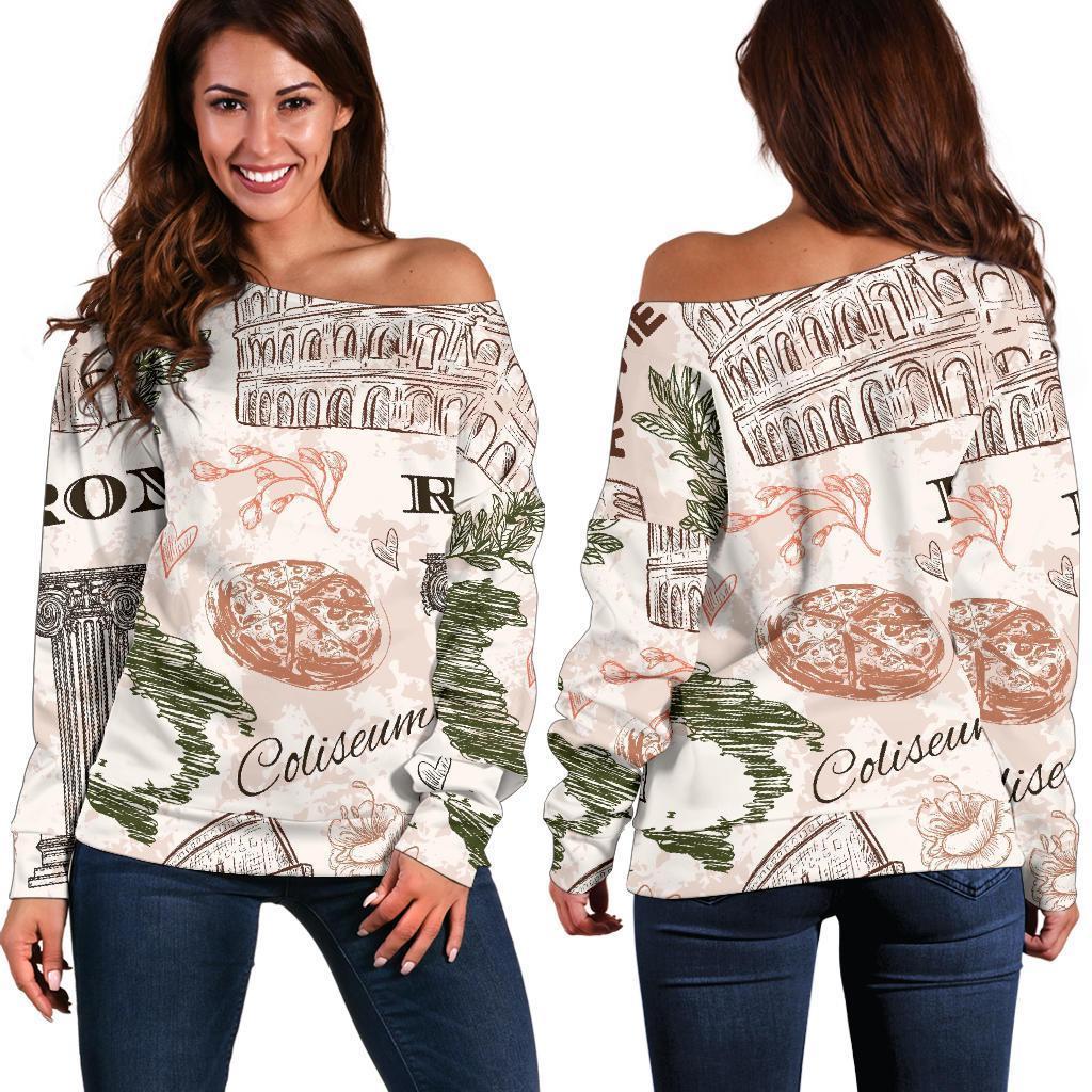 Rome Print Pattern Women Off Shoulder Sweatshirt-grizzshop