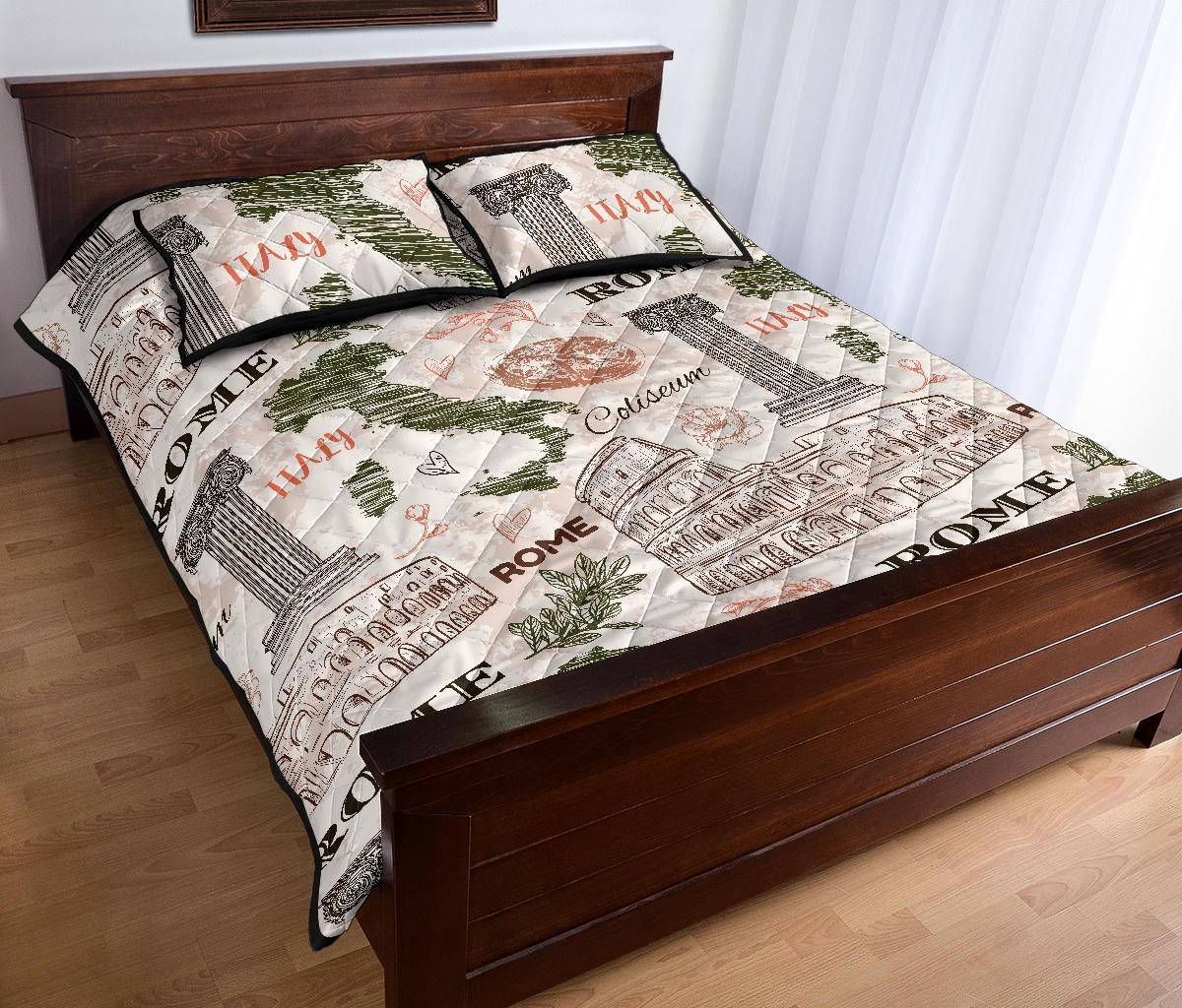 Rome Print Pattern Bed Set Quilt-grizzshop