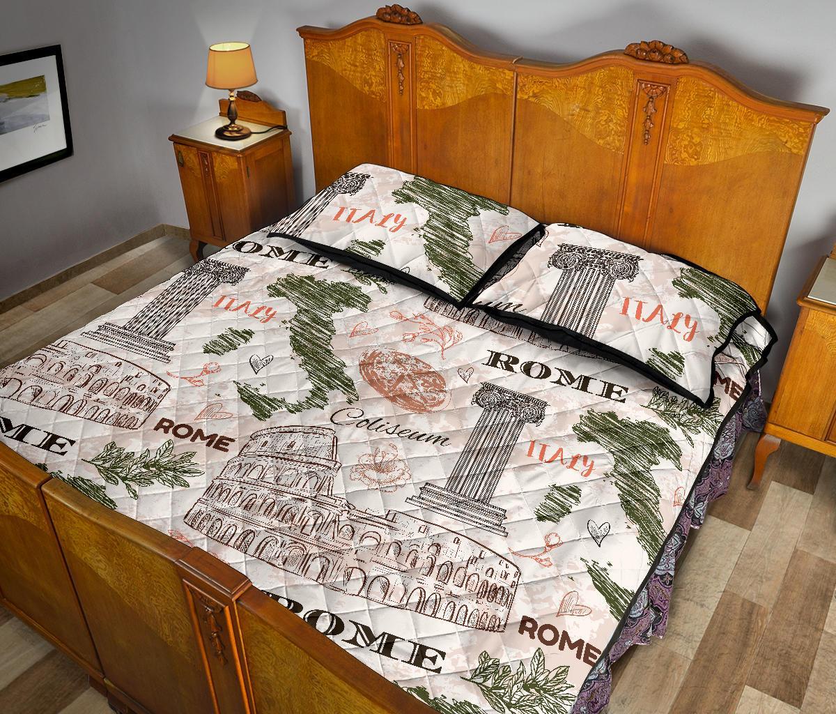 Rome Print Pattern Bed Set Quilt-grizzshop