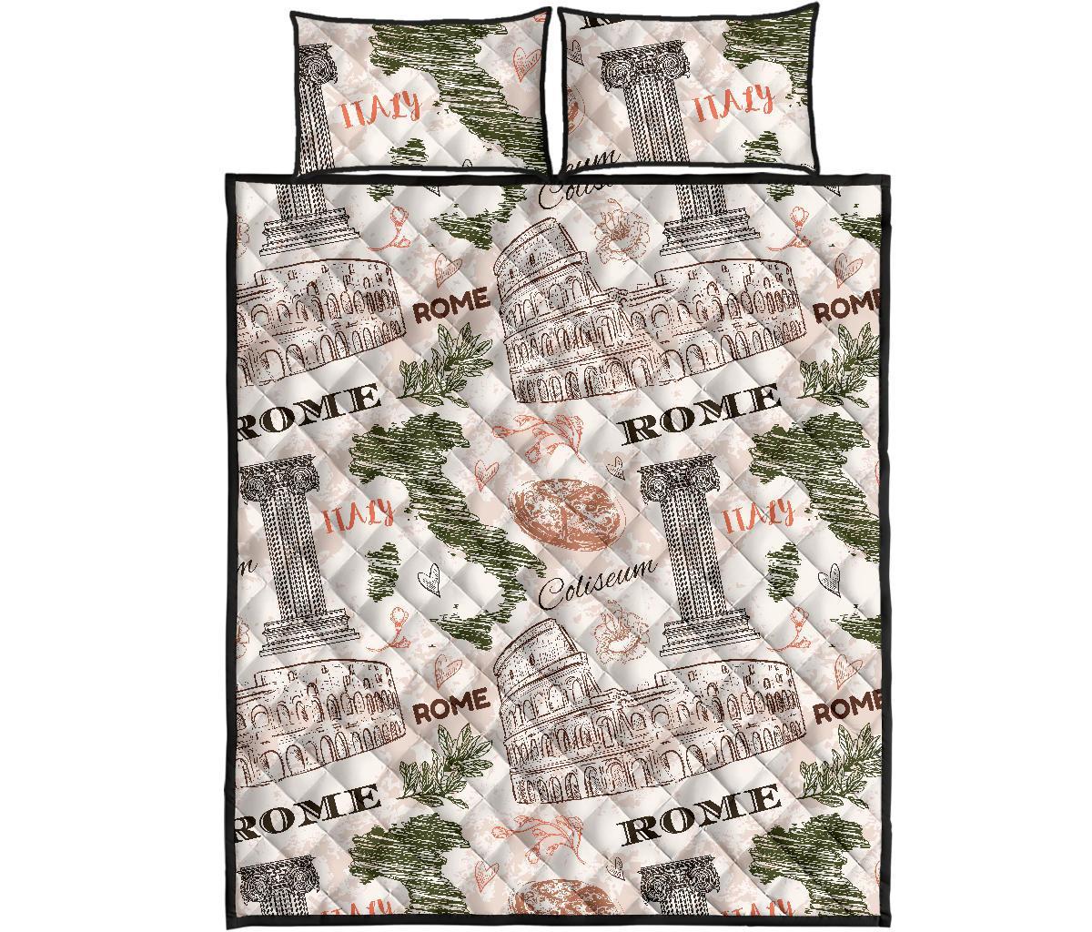 Rome Print Pattern Bed Set Quilt-grizzshop