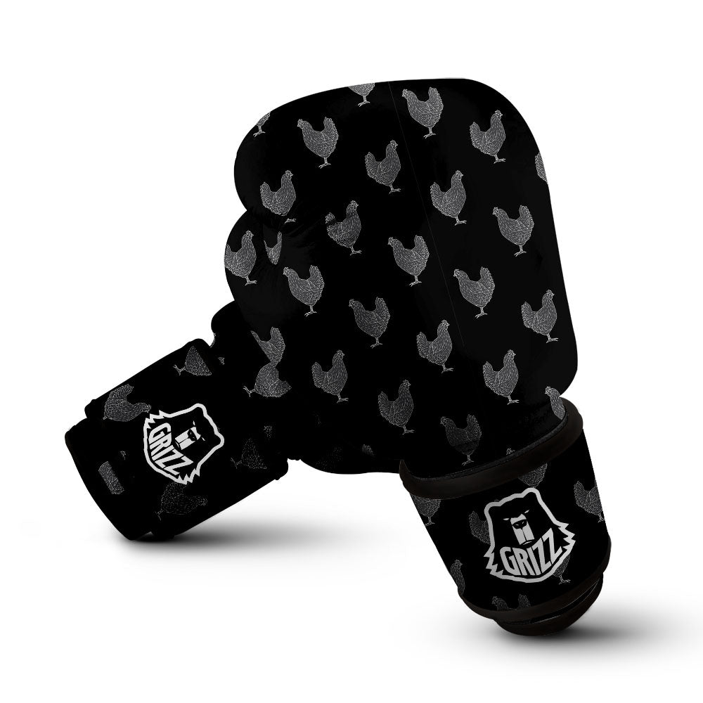 Rooster Black And White Print Pattern Boxing Gloves-grizzshop