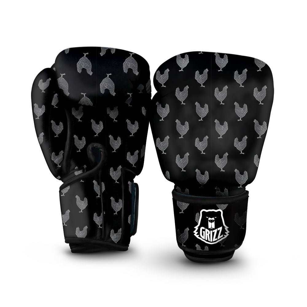 Rooster Black And White Print Pattern Boxing Gloves-grizzshop