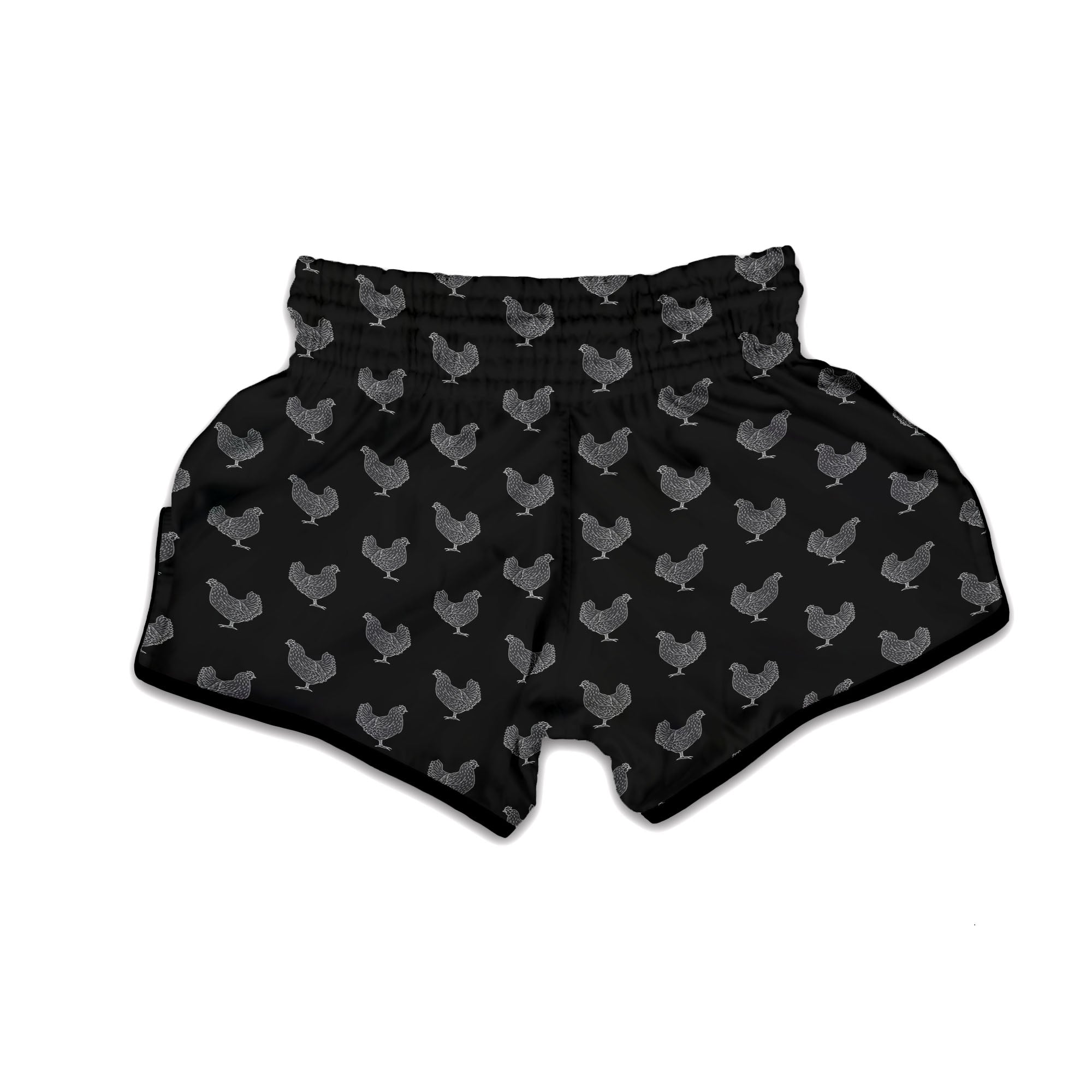 Rooster Black And White Print Pattern Muay Thai Boxing Shorts-grizzshop