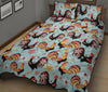 Rooster Blue Pattern Print Bed Set Quilt-grizzshop