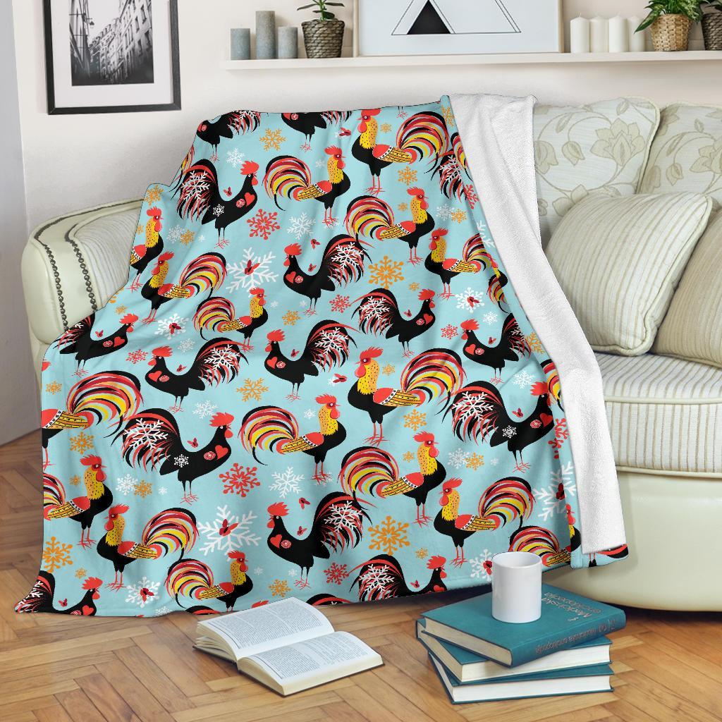 Rooster Blue Pattern Print Blanket-grizzshop