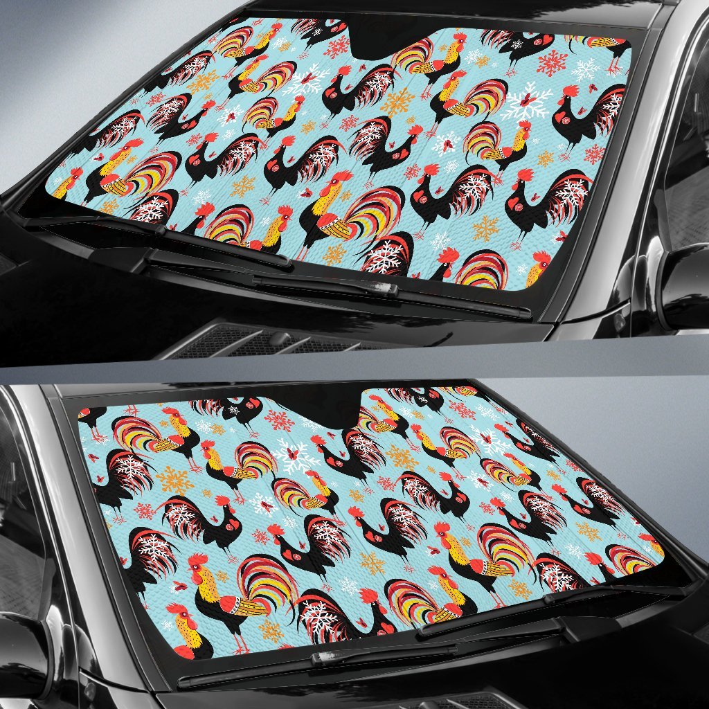 Rooster Blue Pattern Print Car Sun Shade-grizzshop