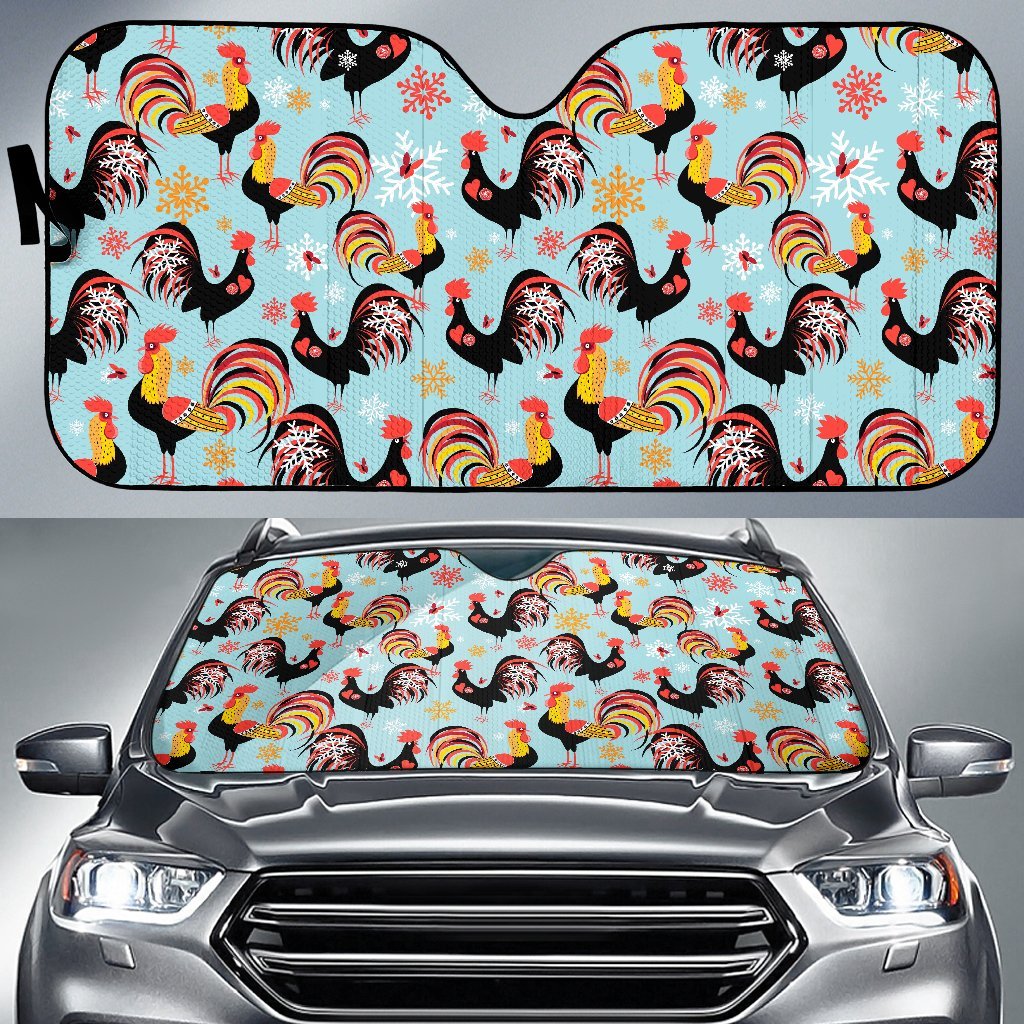 Rooster Blue Pattern Print Car Sun Shade-grizzshop