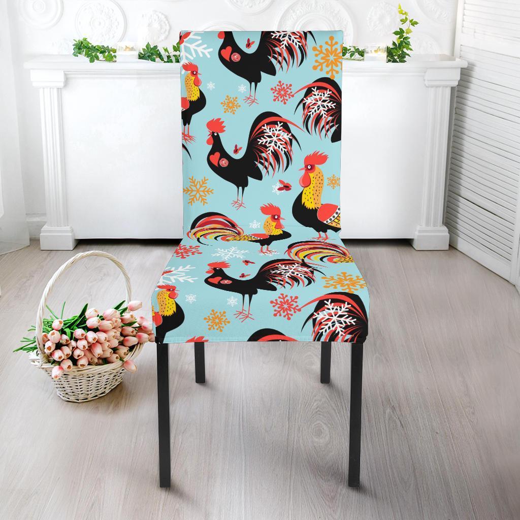 Rooster Blue Pattern Print Chair Cover-grizzshop