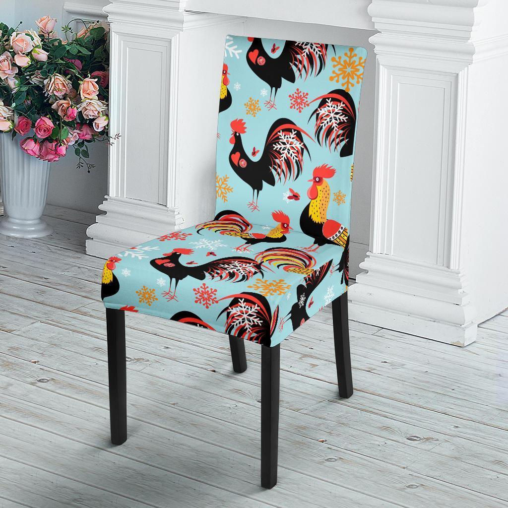 Rooster Blue Pattern Print Chair Cover-grizzshop