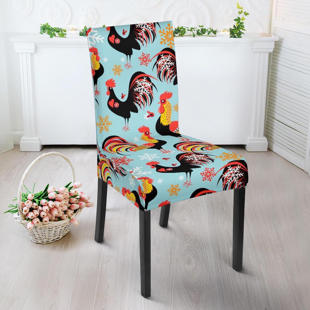 Rooster Blue Pattern Print Chair Cover-grizzshop