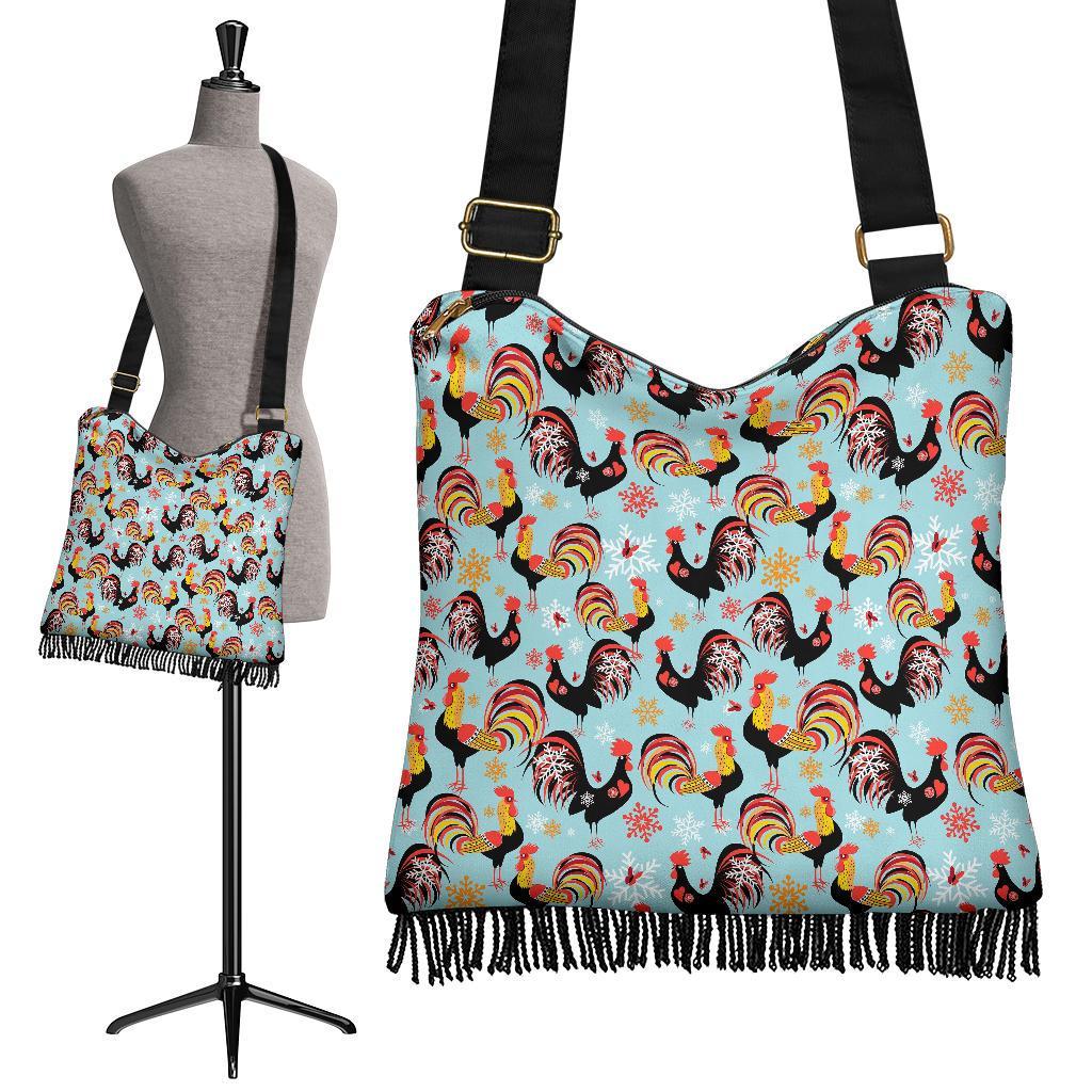 Rooster Blue Pattern Print Crossbody bags-grizzshop