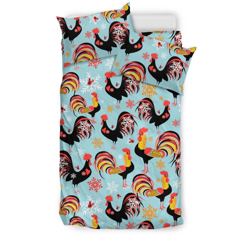 Rooster Blue Pattern Print Duvet Cover Bedding Set-grizzshop