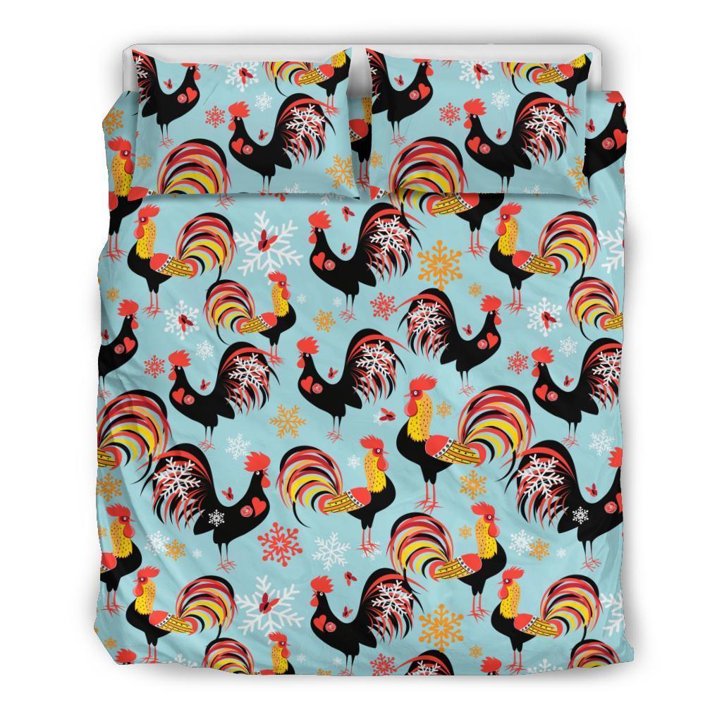 Rooster Blue Pattern Print Duvet Cover Bedding Set-grizzshop