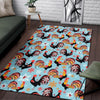 Rooster Blue Pattern Print Floor Mat-grizzshop