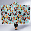 Rooster Blue Pattern Print Hooded Blanket-grizzshop