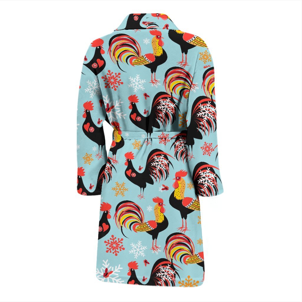 Rooster Blue Pattern Print Men Long Robe-grizzshop