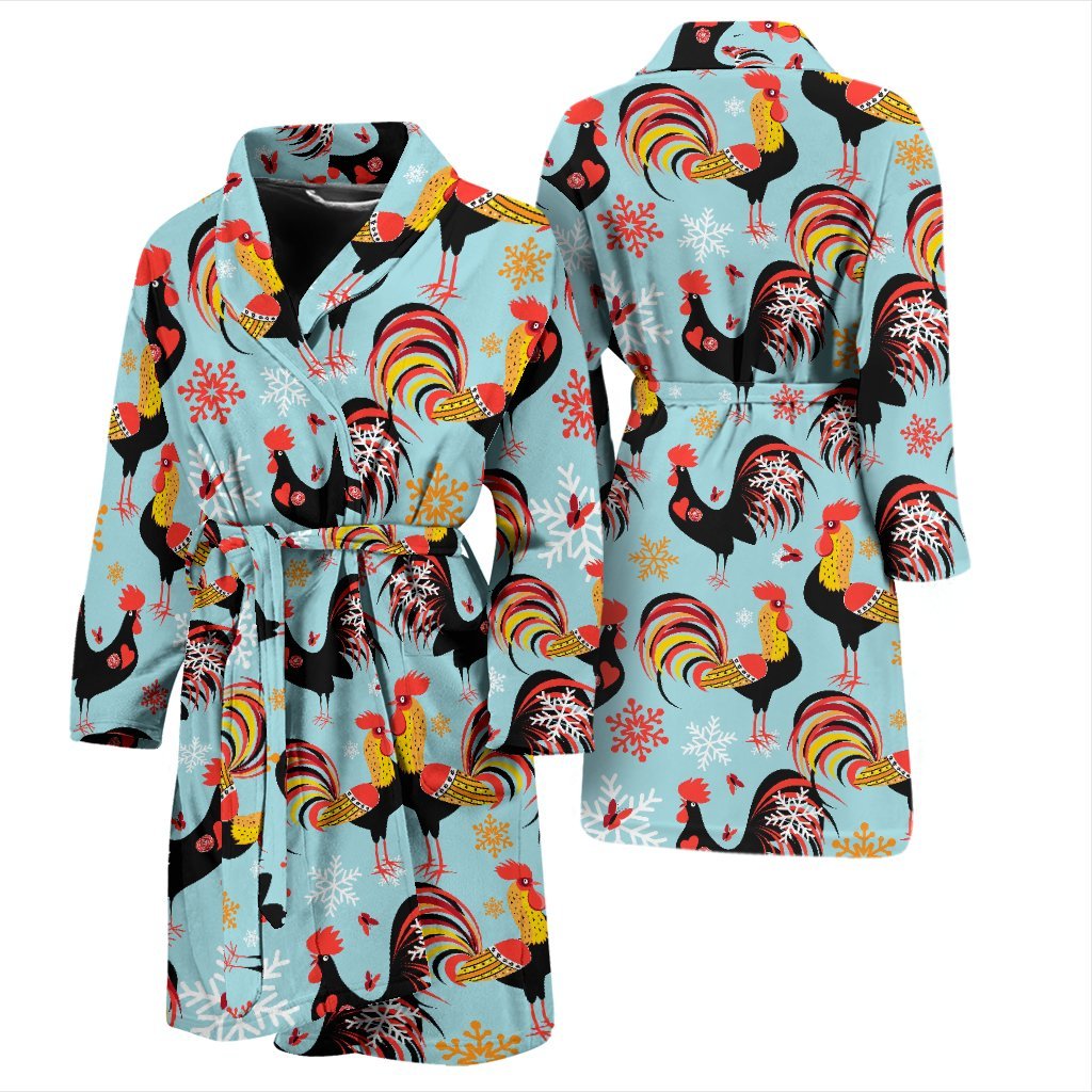 Rooster Blue Pattern Print Men Long Robe-grizzshop