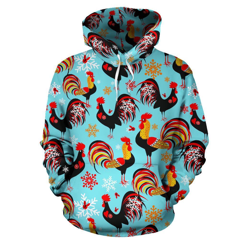 Rooster Blue Pattern Print Men Women Pullover Hoodie-grizzshop