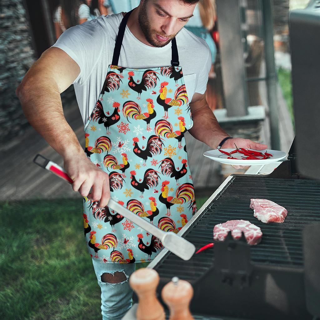 Rooster Blue Pattern Print Men's Apron-grizzshop