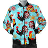 Rooster Blue Pattern Print Men's Bomber Jacket-grizzshop