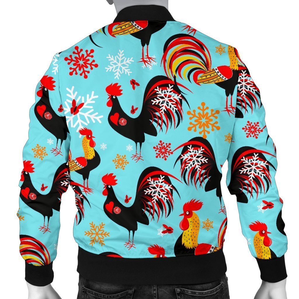 Rooster Blue Pattern Print Men's Bomber Jacket-grizzshop