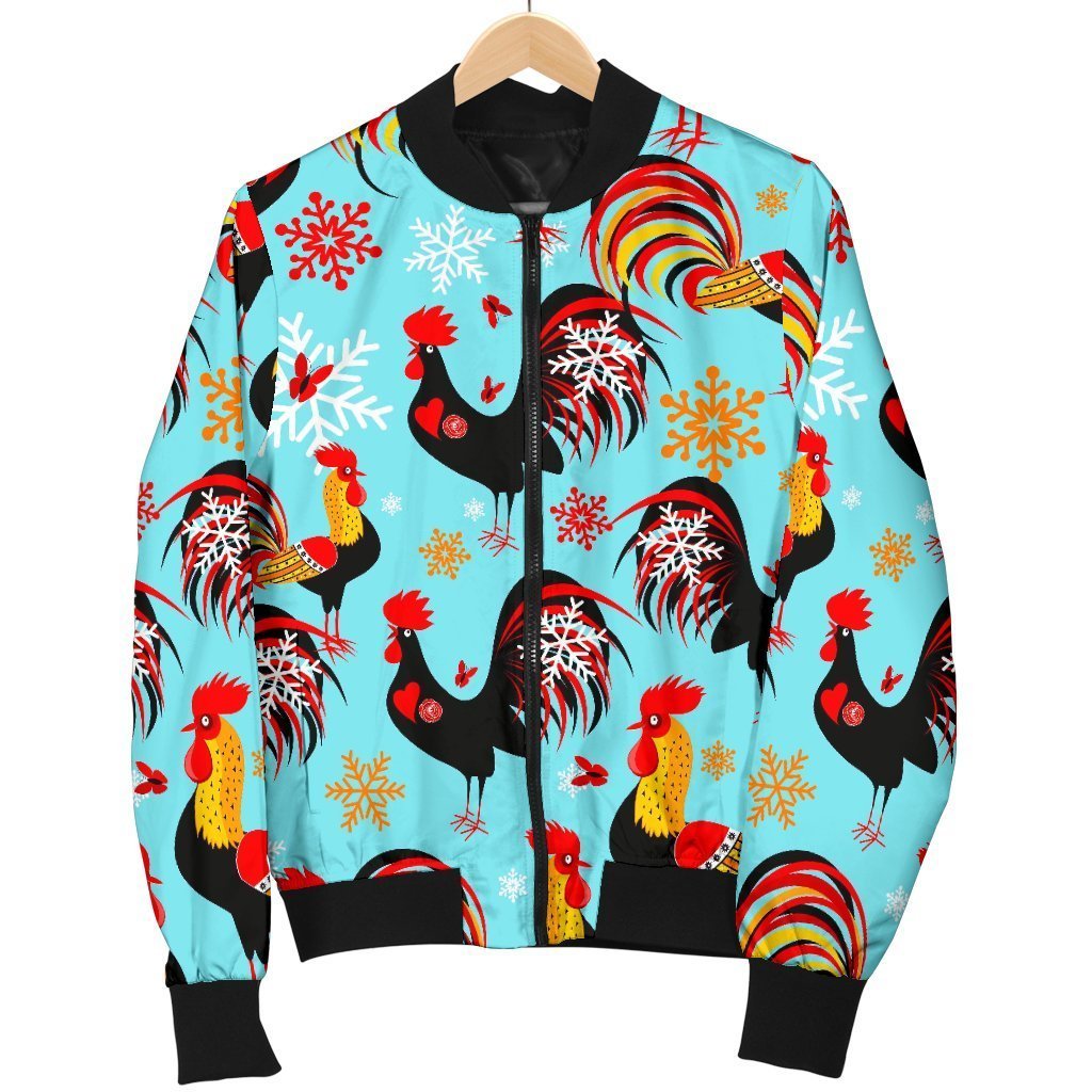 Rooster Blue Pattern Print Men's Bomber Jacket-grizzshop