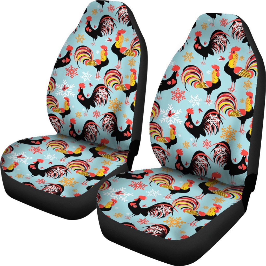 Rooster Blue Pattern Print Universal Fit Car Seat Covers-grizzshop