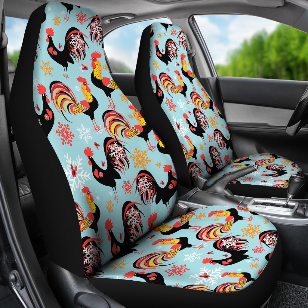 Rooster Blue Pattern Print Universal Fit Car Seat Covers-grizzshop